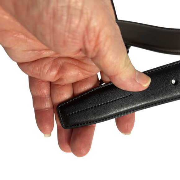 Faux Leather Dress Belt Silver Tone Buckle Reversible Brown Black Mens 32/34 - Picture 4 of 10